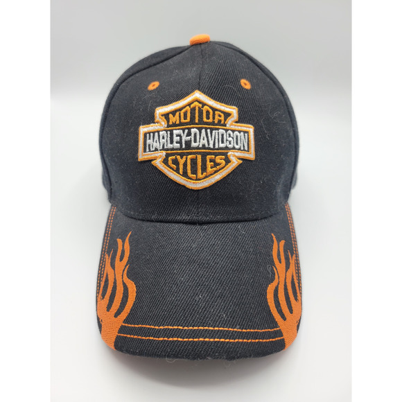 Harley-Davidson Other - Harley-Davidson Adjustable Baseball Hat Black w/ Embroidered Orange Flames